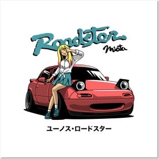 JDM car mazda miata and girl Posters and Art